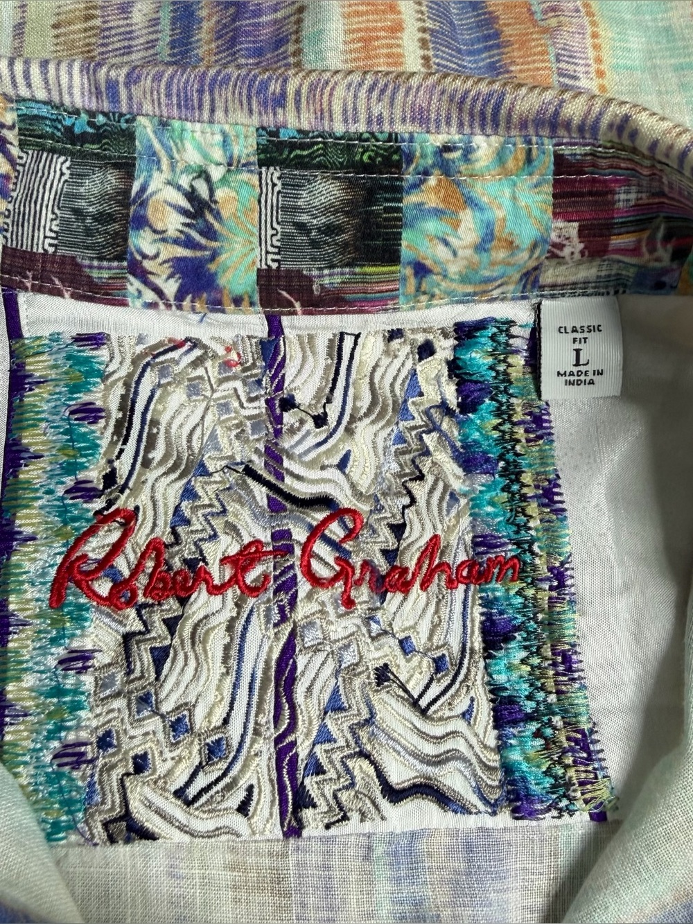 Robert Graham Linen Button-Up Shirt Large Multicolor Striped Short Sleeve miami - Picture 6 of 12
